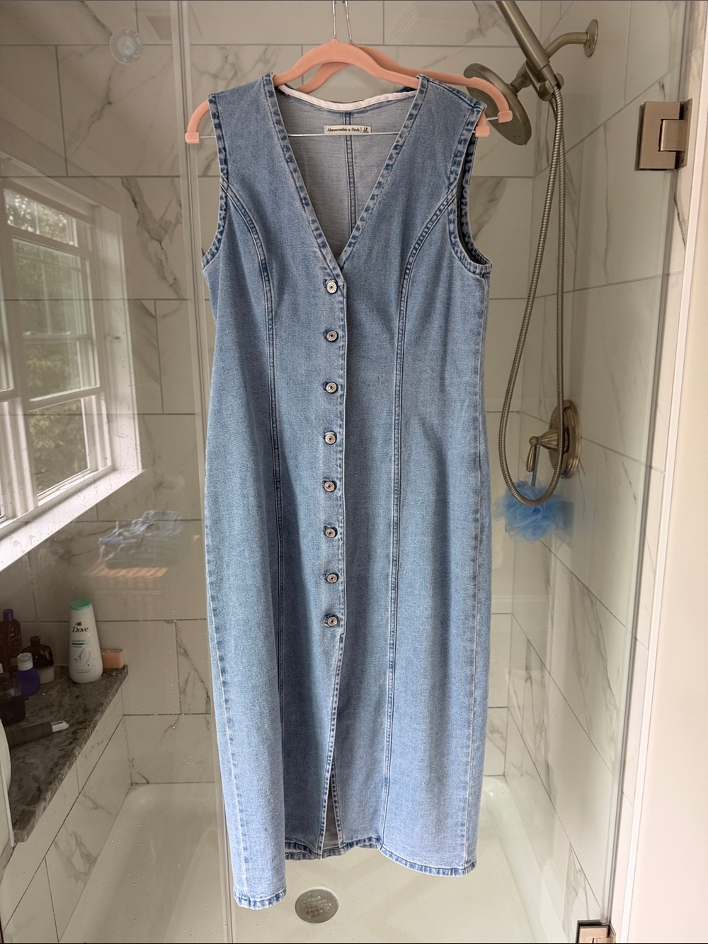 Abercrombie & Fitch Light Blue Denim Button-Front Midi Dress